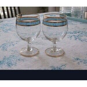 FRANCO Set of 2 Brandy Blue Gold Fine Glasses New